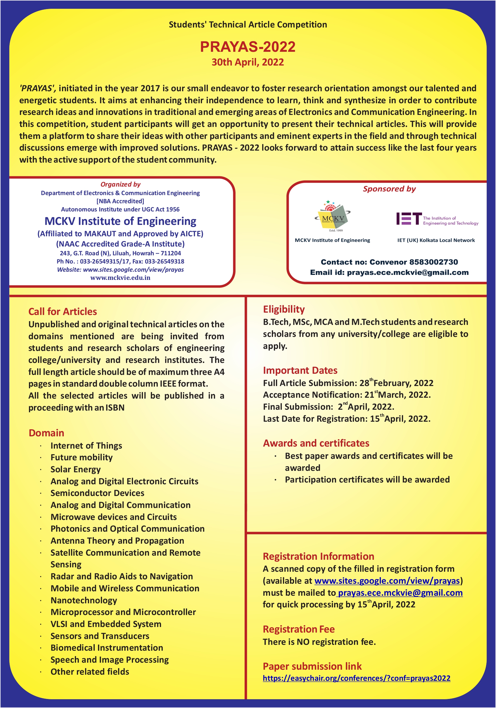 PRAYAS – Students’ technical article writing competition